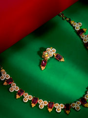 Gold Plated Floral Gemstone Choker  (N-403)
