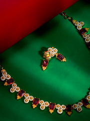 Gold Plated Floral Gemstone Choker  (N-403)