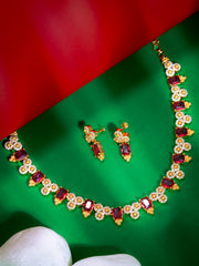 Gold Plated Floral Gemstone Choker  (N-403)