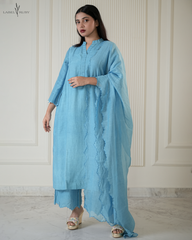 Blue Chanderi Kurta Set with Scalloped Dupatta