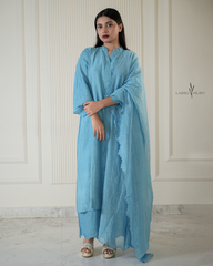 Blue Chanderi Kurta Set with Scalloped Dupatta
