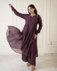 wine  Mul Chanderi Co-ord Set