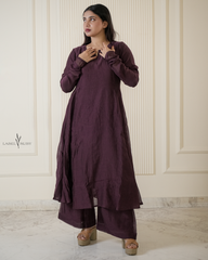 wine  Mul Chanderi Co-ord Set