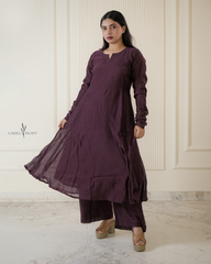 wine  Mul Chanderi Co-ord Set