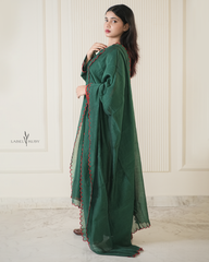 bottle green mul chanderi kurta set