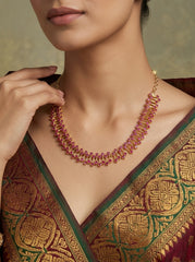 Ornate Heirloom Green & Pink Stone Necklace Set with Earrings