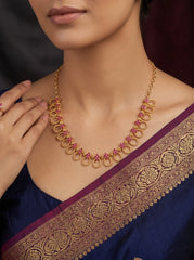 Traditional Antique Finish Floral Loop Necklace – Elegant Daily & Festive Wear