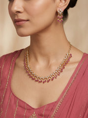 Ornate Heirloom Green & Pink Stone Necklace Set with Earrings