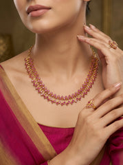 Ornate Heirloom Green & Pink Stone Necklace Set with Earrings