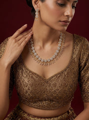 Gold-Plated Floral CZ Choker Necklace with Radiant Fringe Detailing