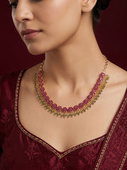 Gold-Plated Floral CZ Choker Necklace with Radiant Fringe Detailing