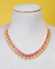 Gold-Plated Floral CZ Choker Necklace with Radiant Fringe Detailing
