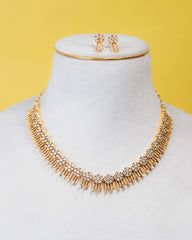 Gold-Plated Floral CZ Choker Necklace with Radiant Fringe Detailing