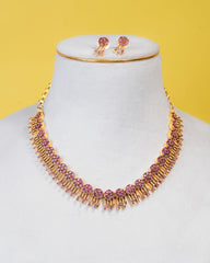 Gold-Plated Floral CZ Choker Necklace with Radiant Fringe Detailing