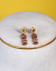 Gold-Plated Ruby Marquise & CZ Floral Cluster Necklace