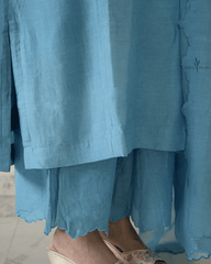 Blue Chanderi Kurta Set with Scalloped Dupatta