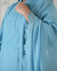 Blue Chanderi Kurta Set with Scalloped Dupatta