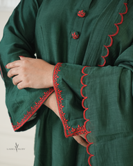bottle green mul chanderi kurta set