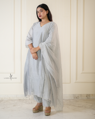 Off white Pure chanderi suit with mul chanderi scalloped dupatta ,Mul lining