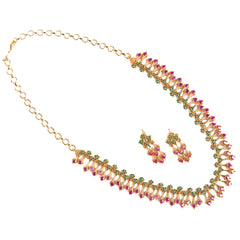 Ornate Heirloom Green & Pink Stone Necklace Set with Earrings