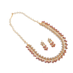 Ornate Heirloom Green & Pink Stone Necklace Set with Earrings