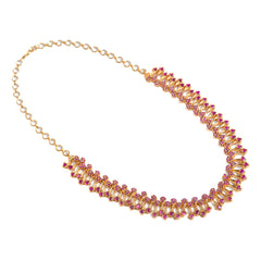 Ornate Heirloom Green & Pink Stone Necklace Set with Earrings