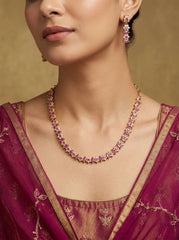 Gold-Plated Ruby Marquise & CZ Floral Cluster Necklace