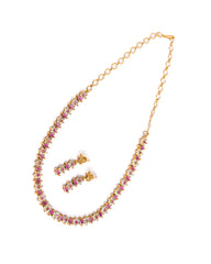 Gold-Plated Ruby Marquise & CZ Floral Cluster Necklace