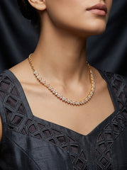 Gold-Plated Ruby Marquise & CZ Floral Cluster Necklace