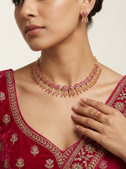 Gold-Plated Floral CZ Choker Necklace with Radiant Fringe Detailing
