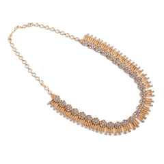 Gold-Plated Floral CZ Choker Necklace with Radiant Fringe Detailing