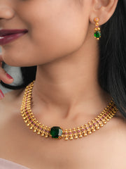 Gold-Plated Traditional Necklace & Earrings Set with Blue Topaz Gemstone | Temple-Inspired Design | Festive & Ethnic Jewellery for Women