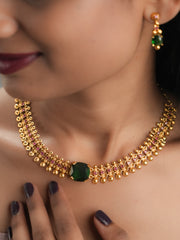 Gold-Plated Traditional Necklace & Earrings Set with Blue Topaz Gemstone | Temple-Inspired Design | Festive & Ethnic Jewellery for Women