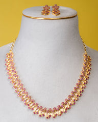 Ornate Heirloom Green & Pink Stone Necklace Set with Earrings