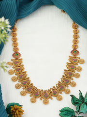 Traditional Antique Finish Temple Necklace with Coin Motifs & Intricate Craftsmanship(N-455)