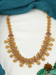 Traditional Antique Finish Temple Necklace with Coin Motifs & Intricate Craftsmanship(N-455)