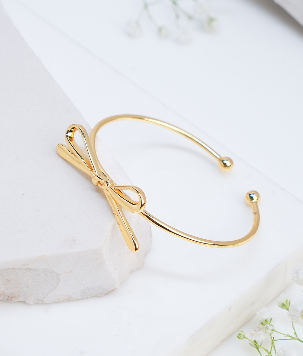 Delicate Bow Charm Open Bracelet