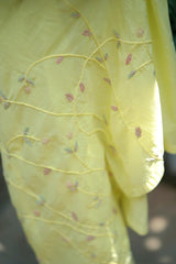 Canary Yellow Hand Embroidered Linen Kurta Set